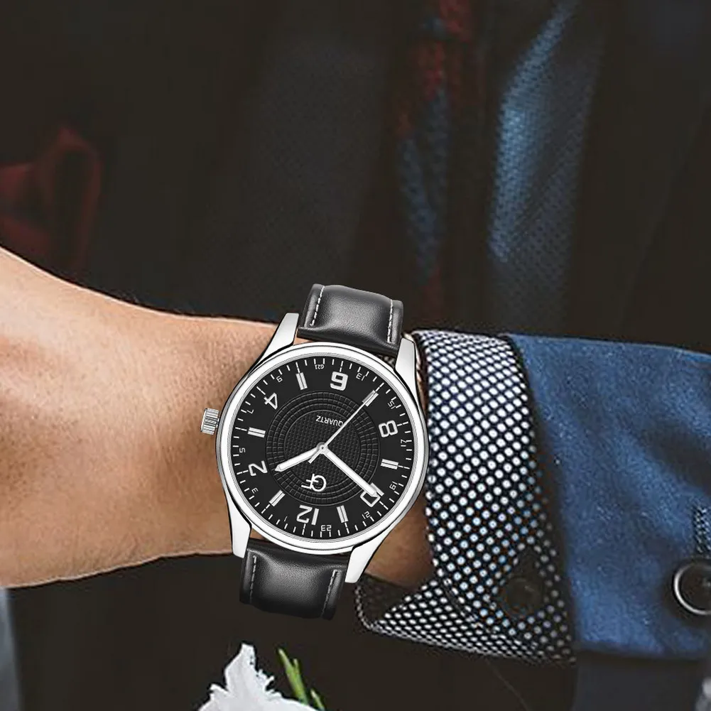 

2019 New Fashion Men Quartz Watch PU Leather Belt Pointer Business Wristwatch Gifts Relogio Masculino Watch Men