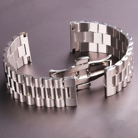 Bandas de vigia de aço inoxidável Bracelete homens homens prateado Solid Metal Watch Strap 16mm 18mm 20mm 21mm 22mm Acessórios