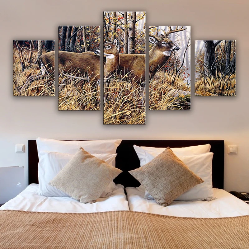 

Modular Canvas HD Prints Posters Home Decor Wall Art Pictures 5 Pieces Deer Art Scenery Landscape Paintings No Frame