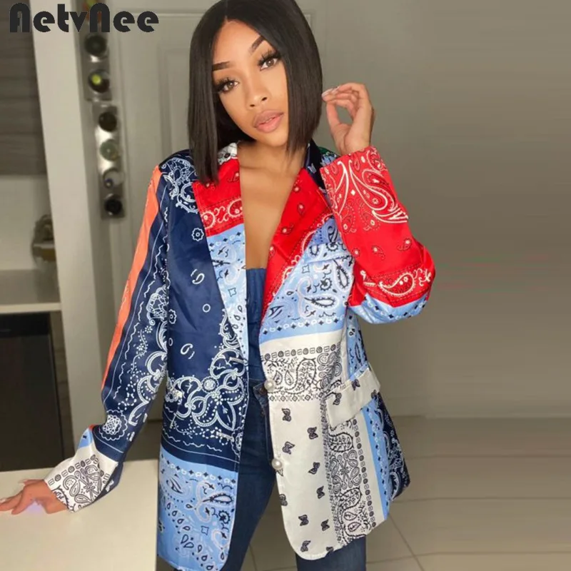 

Женский блейзер с принтом пейсли AetvNee, осенний пиджак с длинным рукавом и отложным воротником, однобортный приталенный Блейзер, женская оде...