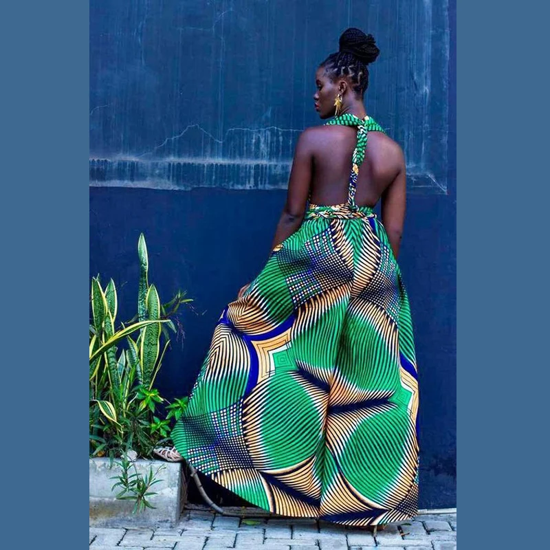 Сексуальный длинный комбинезон с широкими штанинами Женский Африканский наряд