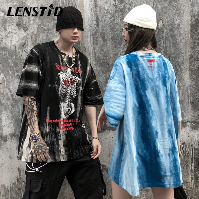 Футболка LENSTID мужская с принтом черепа тенниска в стиле хип хоп майка Харадзюку