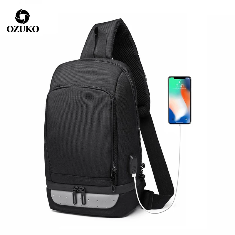 

Мужская Дорожная Водонепроницаемая нагрудная сумка из ткани «Оксфорд» с USB-зарядкой, мессенджер, удобный нагрудной мешок на плечо, сумочка ...