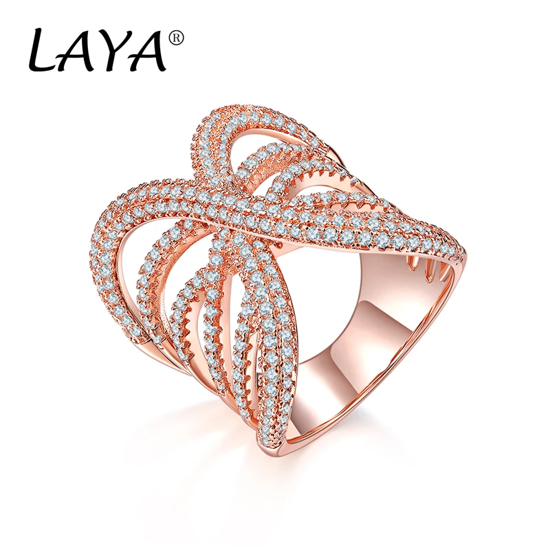 

LAYA Real 925 Sterling Silver Fashion Multi-Line Design High Quality Zircon Ring For Elegant Wedding Party Jewelry For Women