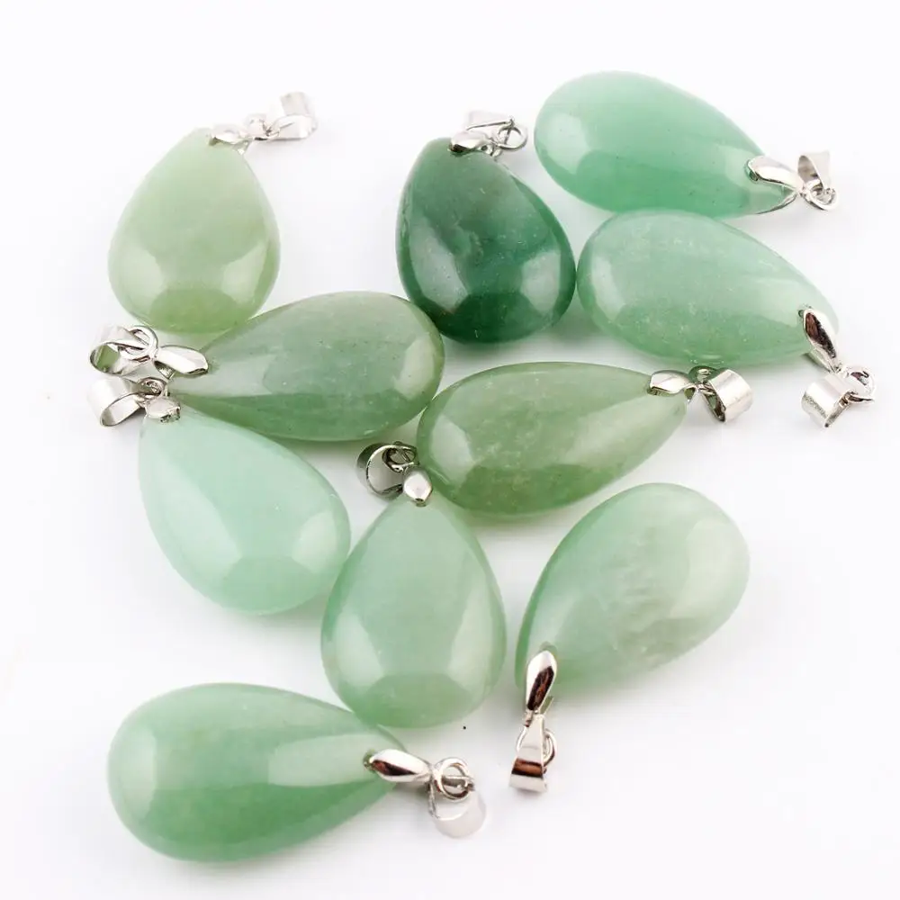 Green Aventurine 10 шт./лот Лабрадорит подвески в форме капель воды натуральный камень карфты рейки бусины маятник кристалл Чакра Исцеление Камень с бесплатным мешком - Цвет: Green Aventurine