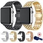 Ремешок для Apple Watch 4244 мм, браслет из нержавеющей стали черного золота с пряжкой, адаптер для Apple Watch для iWatch Band 3840