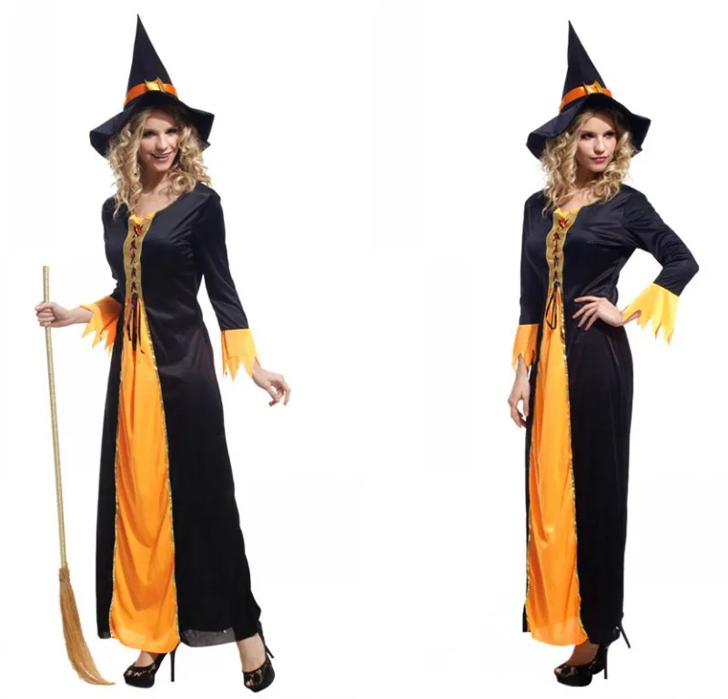 

Женские волшебник ведьма, оранжевые платья для взрослых девочек сценический наряд для костюмированной вечеринки на Хэллоуин костюмы вечер...