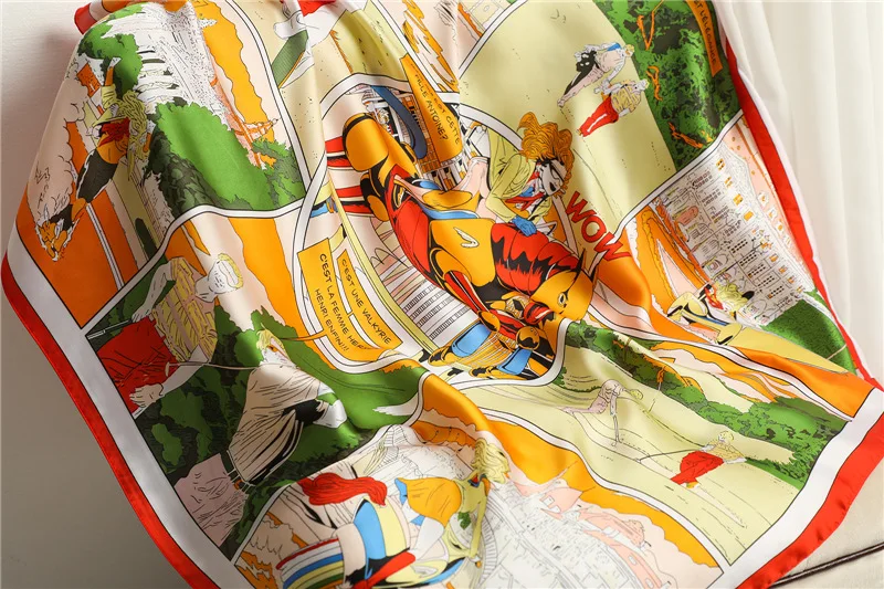 

2021 New Women Large Square Silk Scarf Fashion Print Female Foulard Bandana NeckscarfLadies Hair Band Headscarf Stoles 90*90CM