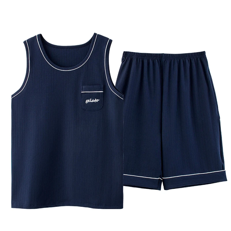 Летняя темно-синяя повседневная спортивная одежда модель 4XL Пижама для мужчин