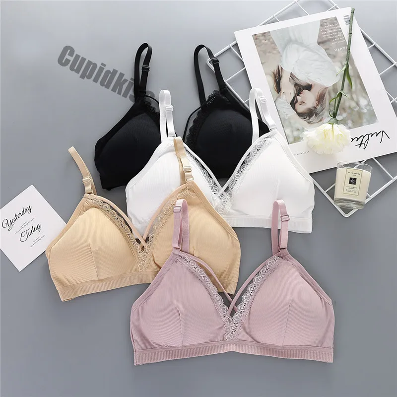 New ice silk thread wrapped chest, sexy lace beauty back no steel ring bra adjustable shoulder strap