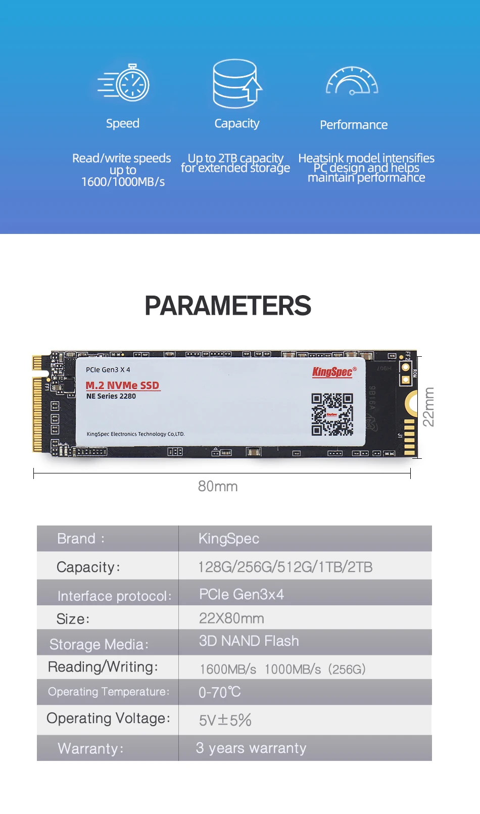 KingSpec 2280 мм PCI-e сигнал Gen3.0x4 NVMe M2 SSD 1 ТБ внутренний жесткий диск HD SSD M.2 1 ТБ жесткий диск для ноутбука Настольный ПК