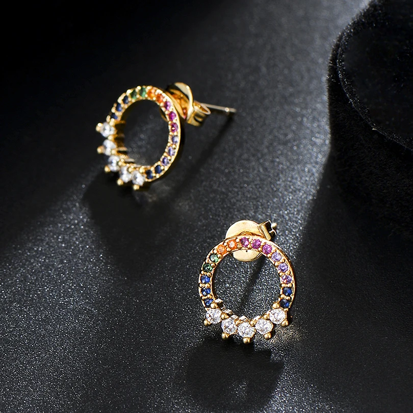 Женские серьги-гвоздики Pipitree простые круглые серьги с фианитами золотого цвета