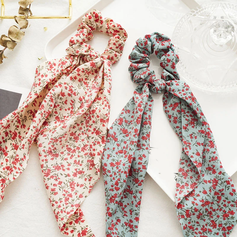 

Женские винтажные резинки для волос с цветочным принтом, аксессуары для волос «сделай сам» для девушек, летние милые резинки для волос, элас...