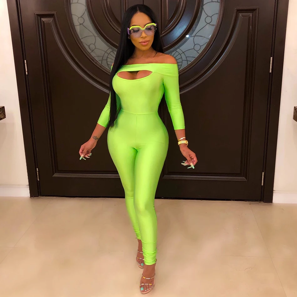 

Sexy Women Jumpsuits Slash Neck Long Sleeve Off Shoulder Bandage Green Jumpsuit Party Jumpsuit Romper Trousers Women Jumpsuits