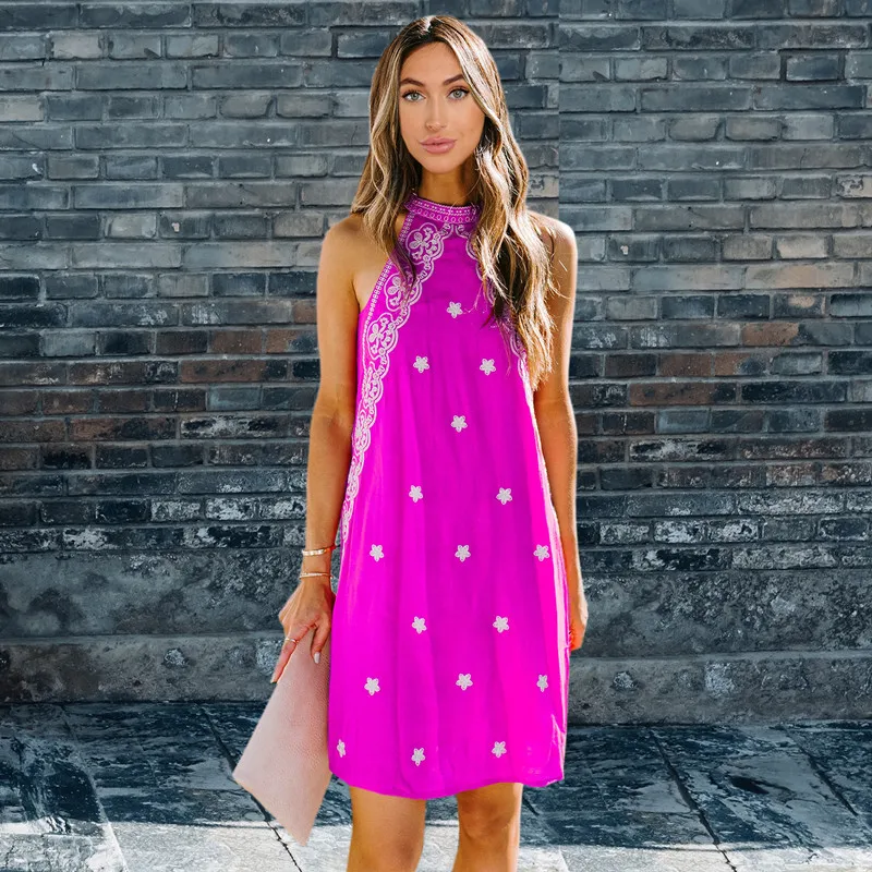 

Women Summer New Slim Fashion Print Mini Dress Female High Street Halter Dresses Ladies Brand Vintage Backless Vestidos ML1007