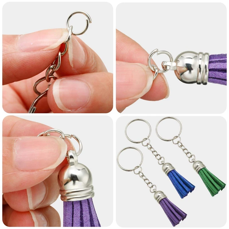 Make Keychain Kit Leather Tassels Bulk with Silver Key Chain Rings and Jump for DIY Tassel Cr |
