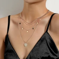 bohemia gold necklace for women with sequins charm wafer pendants neck accessories jewelry multi layer clavicle chain femal gift
