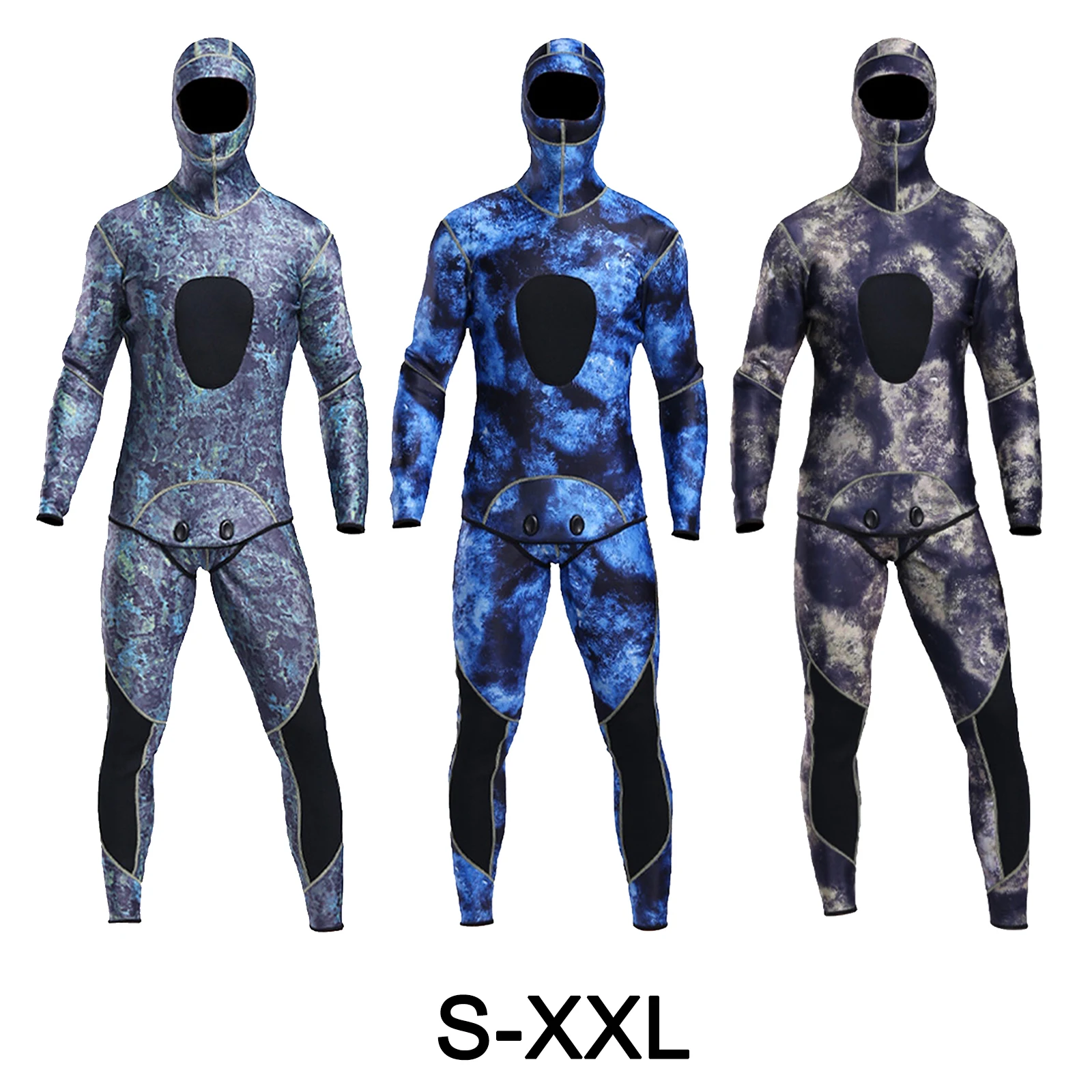Man Wetsuit All-in-One Twp-piece Diving Wet Suit with Hood Bib Pants Top for Spearfishing Surfing Snorkeling Clothes