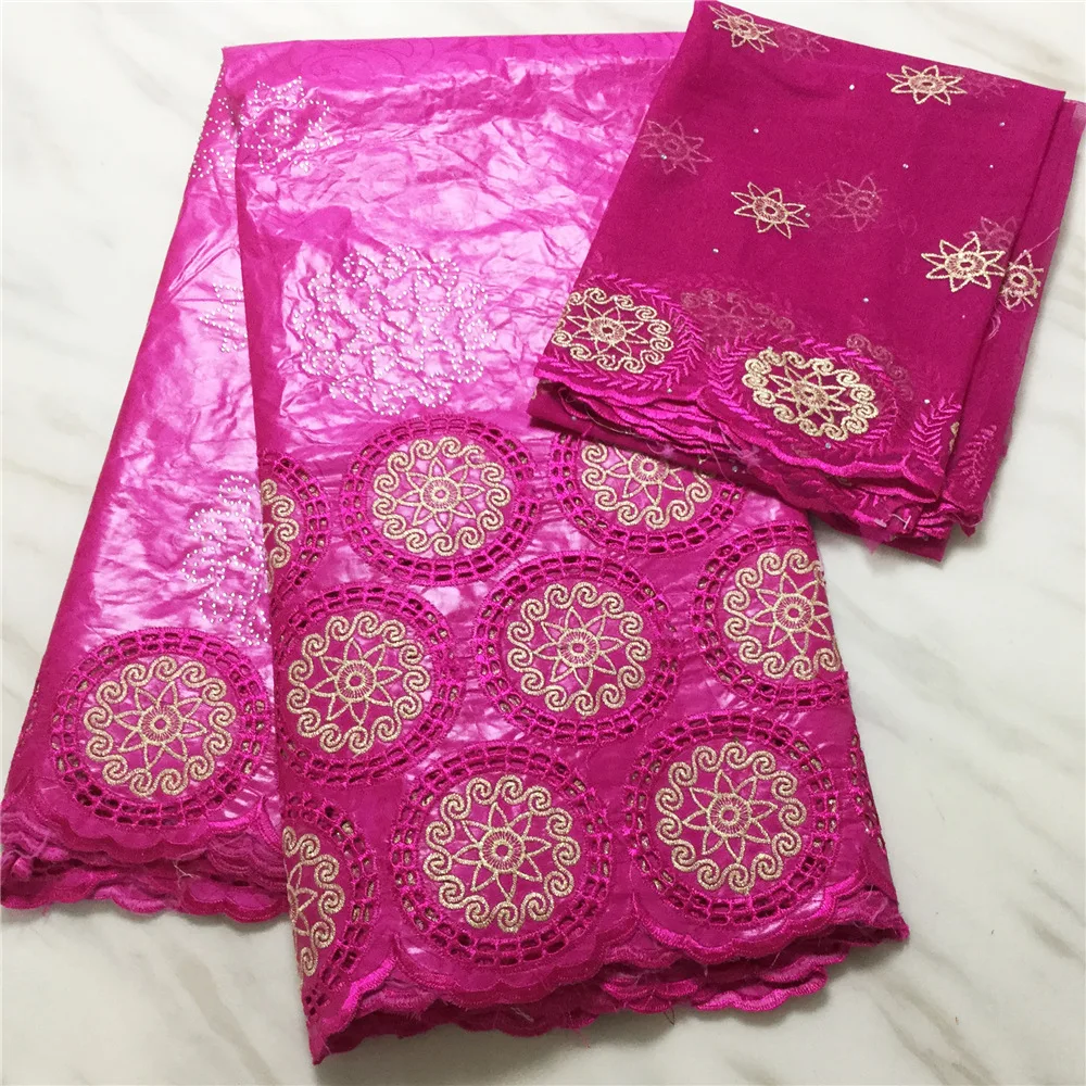 

Latest African Lace Fabric Guinea Bazin Getzner Hot Sale Magenta Color High Quality Eyelet Rhinstones Bazin Riche Fabrics BL307