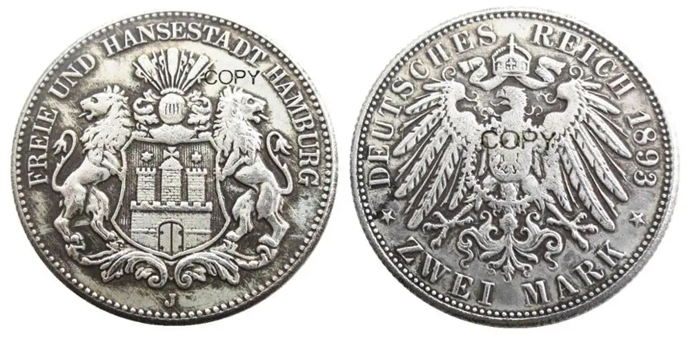 

Replica Germany 2 Mark silver Plated 1893 Silver Plated Copy Coins