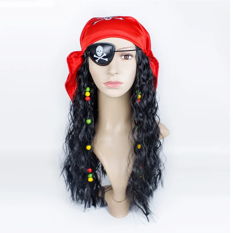 

Halloween Festival Party Pirate Masquerade Ball Cosplay Captain Hook Wig Headscarf Blindfold Set