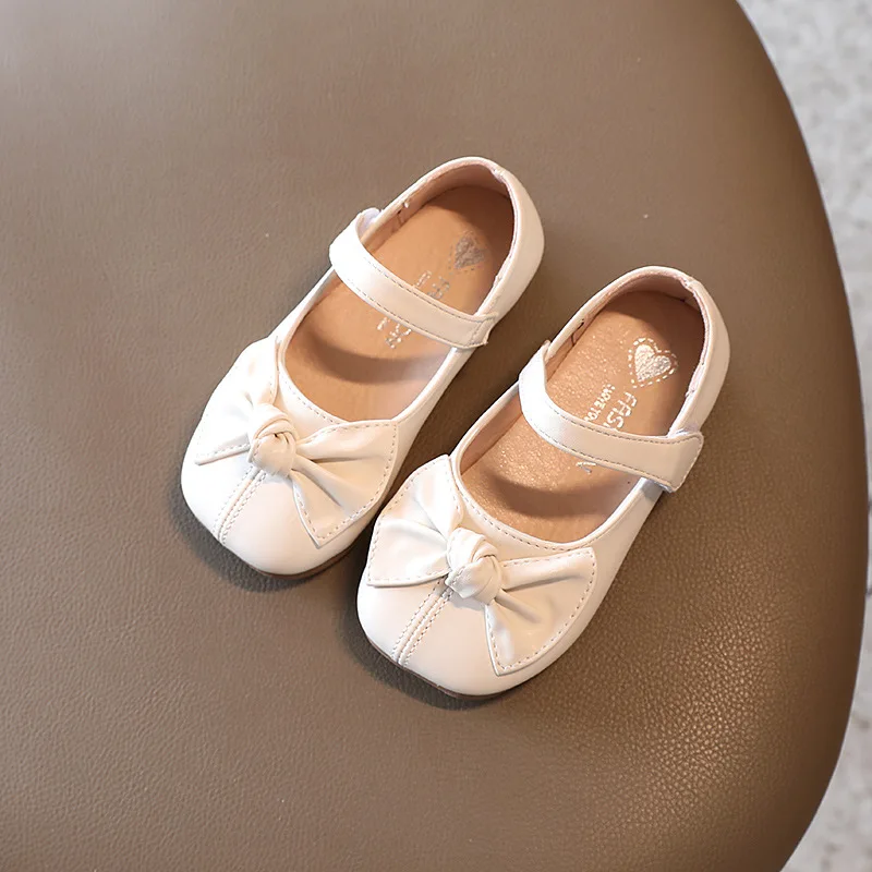 Girls Leather Shoes Kids Flats Bowtie Mary Janes For Big Children Baby Princess White Black Single Shoe Toddlers |