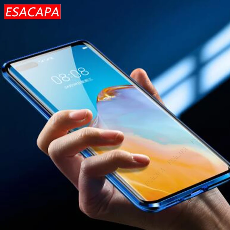 360 magnetic adsorption metal phone case for huawei p40 pro plus double sided tempered glass shockproof cover for huawei p30 pro free global shipping
