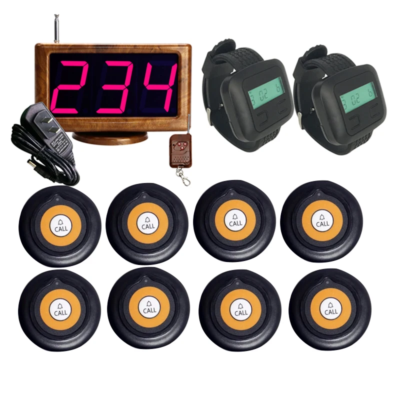 

Беспроводная система вызова, 1 хост-приемник светодиодный ным дисплеем + 8 кнопок передатчика + 2 наручных часы для официанта, оборудование дл...
