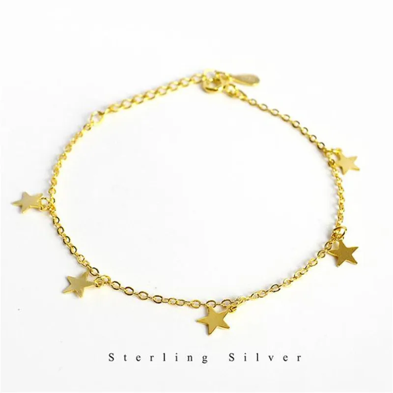 

POFUNUO 925 Sterling Silver Women Simple Star Bracelets Girls Birthday Gift Fashionable Five-pointed Star Bracelets Chic Jewelry