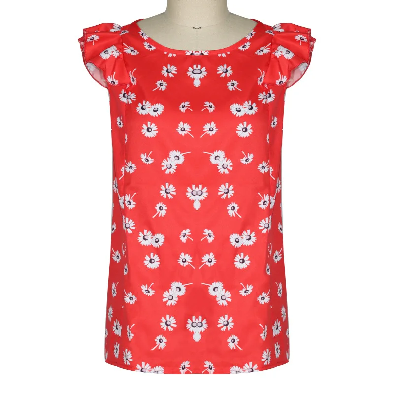 BAMBOOBOY Women's Summer Sweet O Neck Flower Print Frill Casual Top FC916