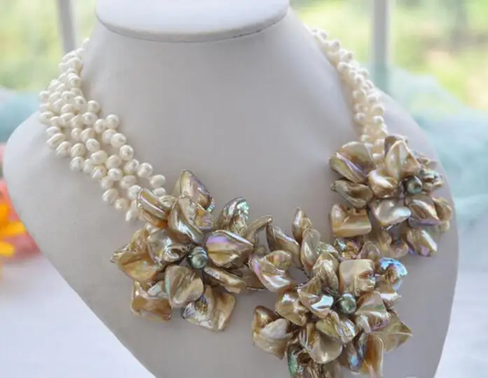 Ювелирные изделия Жемчужное ожерелье ручной работы 3 ряда 18 &quotбелый жемчуг в