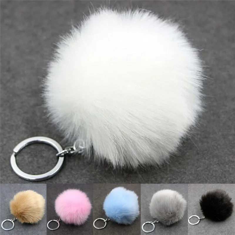 

Lucky Metal Buckle Key Chain Faux Rabbit Fur Ball Pendant Bag Key Chain