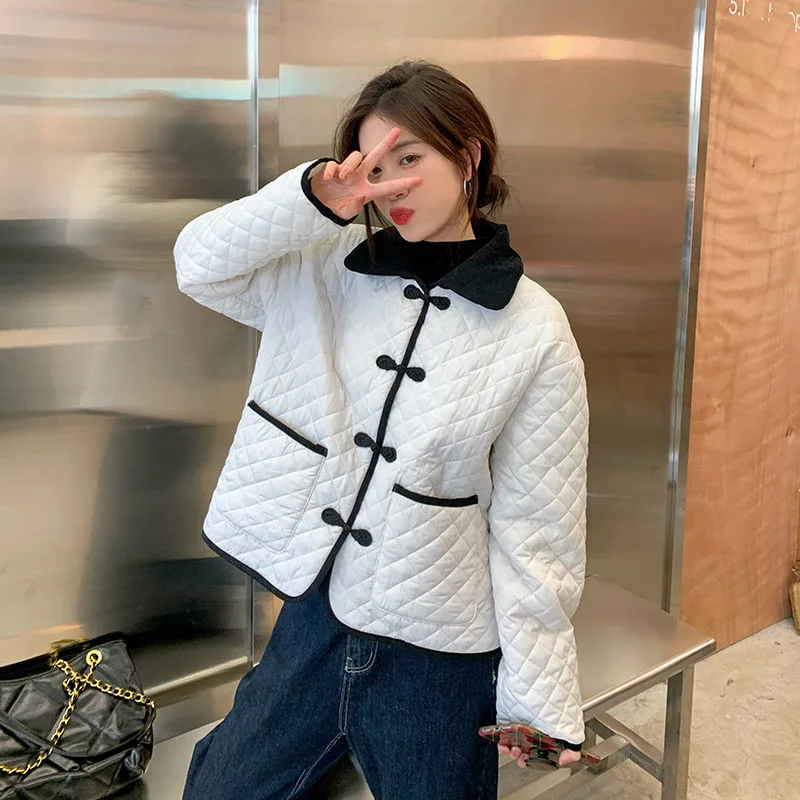 Winter Coat Jacket Women Loose High-end Fashion Thickened Warmth Autumn Winter New Chinese Retro Disc Buckle Diamond Cotton Coat