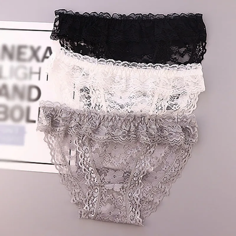Прямая поставка сексуальные кружевные трусики с низкой талией и оборками