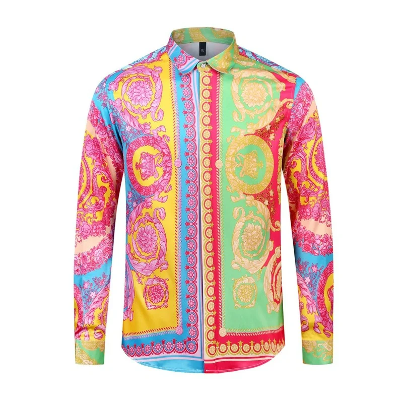 

Fashion Men's Shirts Luxury 3d Colorful Crown Blossom Leisure Long Sleeve Man Shirt Fashion New Brand Western Style Classic Tops