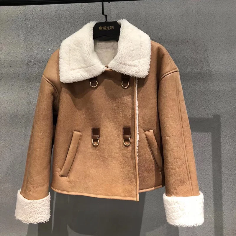 

SHZQ Women Female Winter Jacket High Quality Natural Real Sheep Fur Coat Plus Size Turn-down Collar Outerwear Thick Warm Fn0089