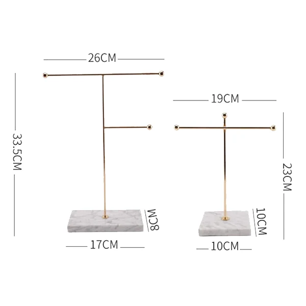 

3Pcs Gold Storage Rack with Marble Base Fashion Ins Modern Jewelry Display Ring Necklace Earrings Metal Rack