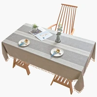 symmetry solid decorative linen tablecloth with tassel dustproof thicken rectangular wedding dining table cover tea table cloth