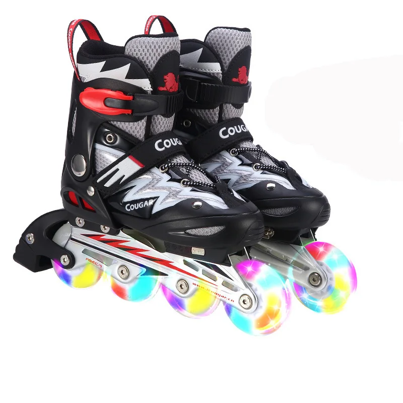 

Pvc Adjustable Inline Skate Shoes Child Speed Skates 4 Wheels Professional Ice Skating Shoes Flash For Children Women Size 26-41