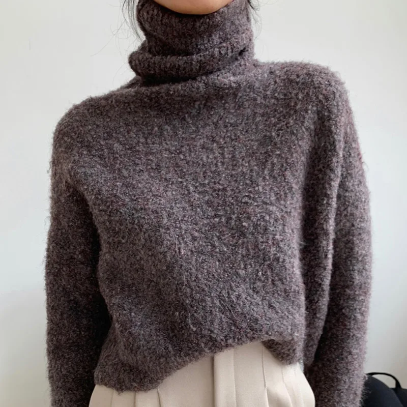 

2020 New Winter Loose Turtle Neck Long-sleeved Women Loose Thickened Solid Color Minimalist Pullover Knitted Sweater C587