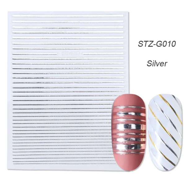 STZ-G0010 Silver 1 шт Чередование ленты для ногтей наклейки золотого и серебряного цвета 3D украшения ногтей обертывания наклейки для ногтей полоски LASTZG001-013-2 - Цвет: STZ-G0010 Silver