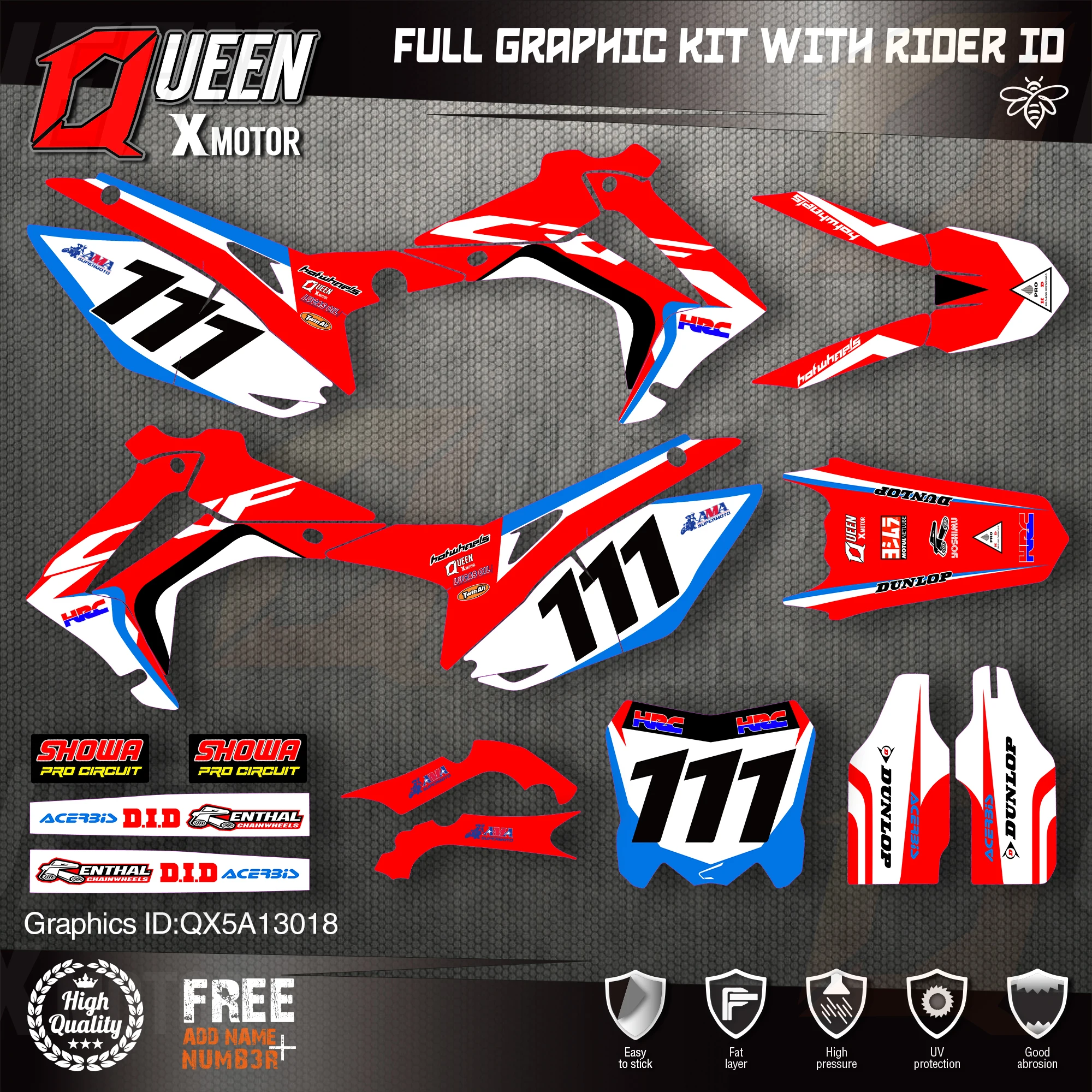 

QUEEN X MOTOR Custom Team графические фоны наклейки для HONDA 2014-2017 CRF250R 2013-2016 CRF450R 018
