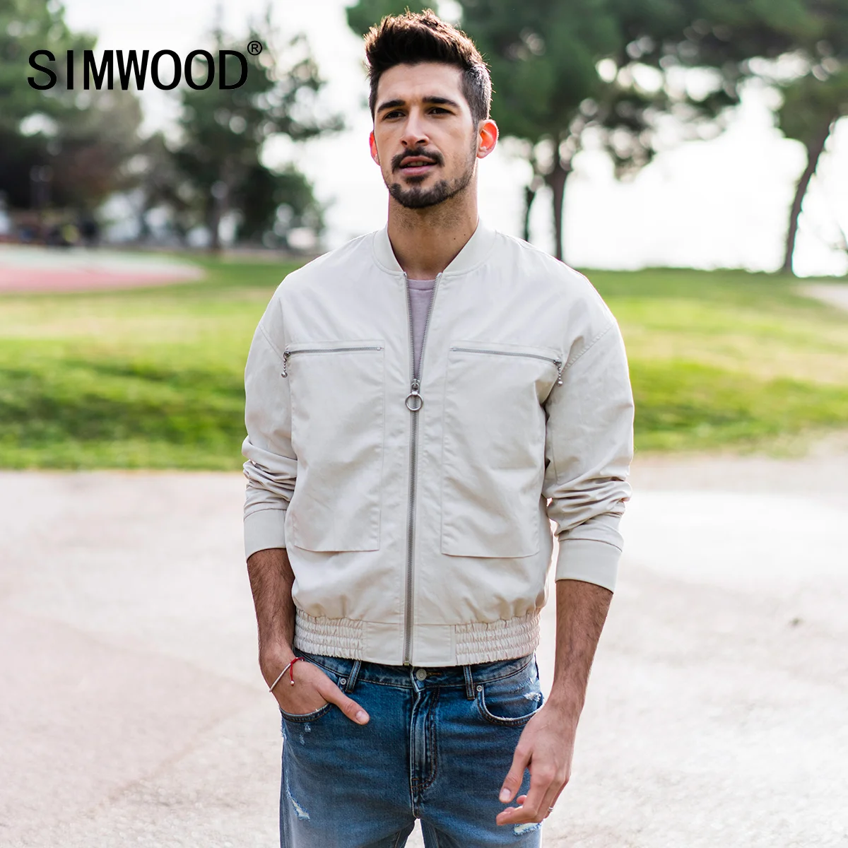 Мужская приталенная куртка-бомбер SIMWOOD, тонкая ветровка большого размера с карманами, брендовая одежда высокого качества, нов