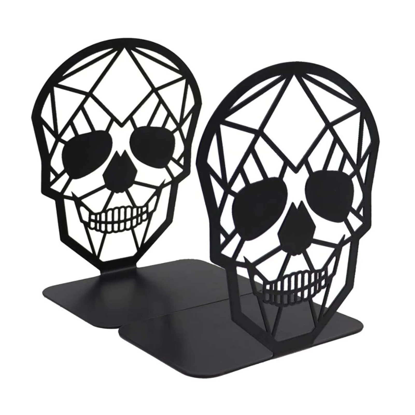 

1 Pair Metal Bookends L-shaped Skull Storage Decorative Rack Desktop Book Holder Skeleton Non-Skip Book Ends Office Accessories