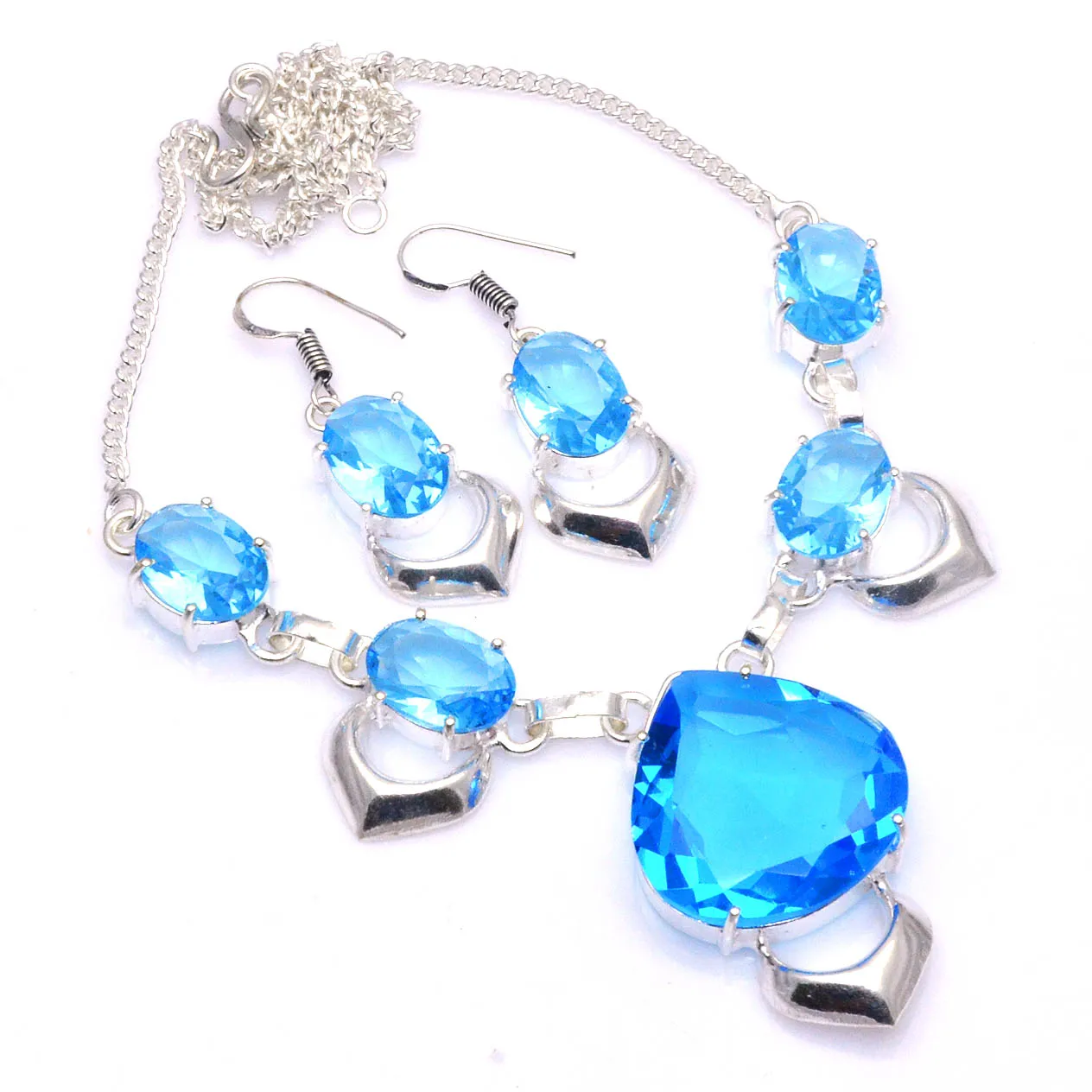 

Genuine Blue Topaz Necklace + Earings Silver Overlay over Copper, 48 cm , N4604