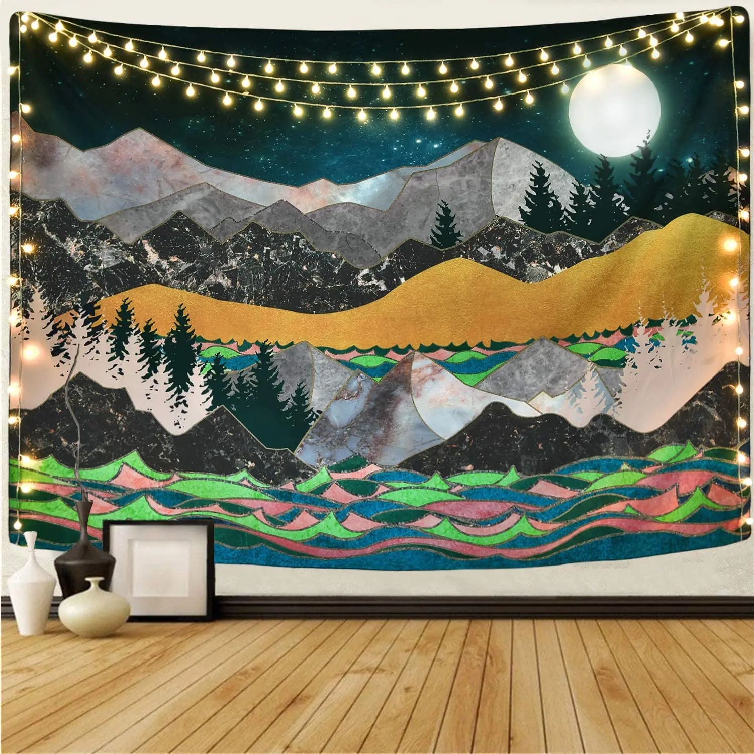 Psychedelic звездное небо Солнце Луна горный гобелен настенный Небесный хиппи