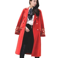 2020 winter new loose handsome red woolen coat women double breasted court retro military style long wool blends coat