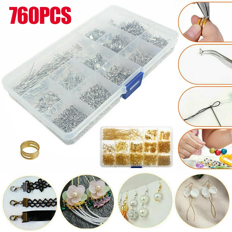 

Набор для изготовления сережек, 760 шт., медная проволока, открытое соединительное кольцо, крючок для сережек, ювелирные изделия, фурнитура дл...