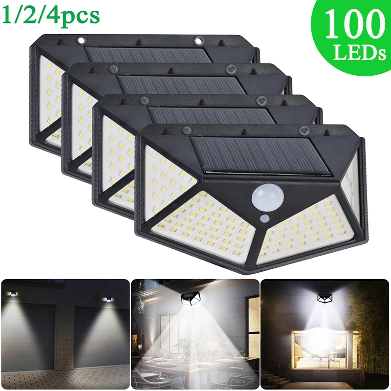 1/2/4pc 100 LEDs Solars Lamp Solar Light PIR Motion Sensor Wall Waterproof LED Garden Lights Outdoor Security | Лампы и освещение