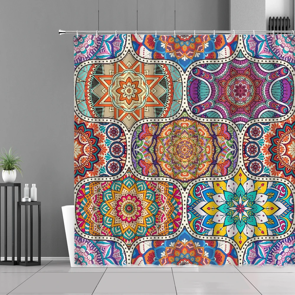 

Занавеска для душа с цветочным принтом мандала, индийская богемная Геометрическая декоративная занавеска для ванной и ванны, водонепрониц...